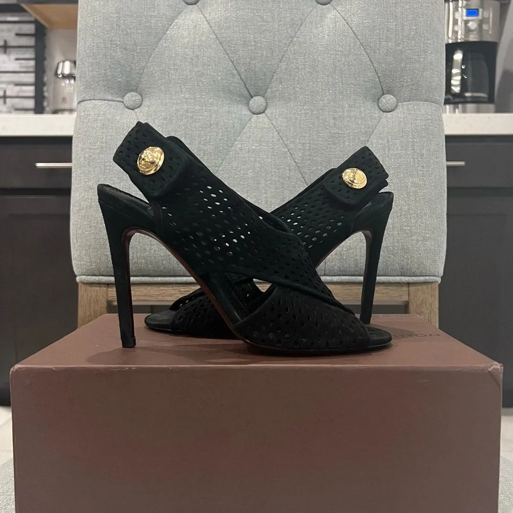 LOUIS VUITTON SUEDE PERFORATED SLING BACK SANDALS - Picture 2 of 13
